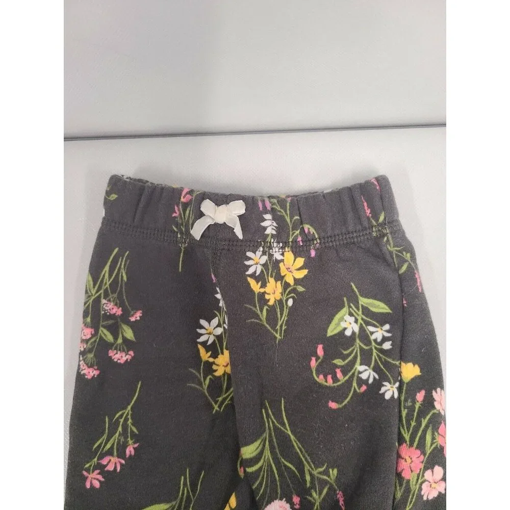 Carters Baby Girls Hoodie and Pants Outfit Set Size 3M Gray Floral Allover print